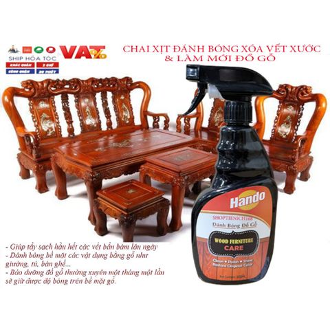 Chai Xịt Đánh Bóng Đồ Gỗ Hando 600ml - Xóa Vết Xước và Bảo Dưỡng Bề Mặt Gỗ, Vệ Sinh Đồ Nội Thất hiệu quả