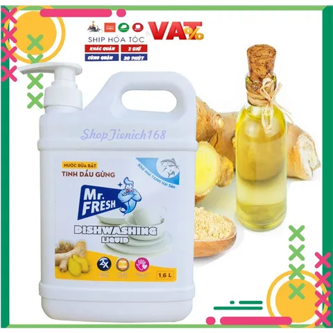 Nước Rửa Chén Hữu Cơ Tinh Dầu Gừng Mr.Fresh 1.6L - Khử Mùi, Diệt Khuẩn, Giữ Ẩm Tay, An Toàn Cho Gia Đình