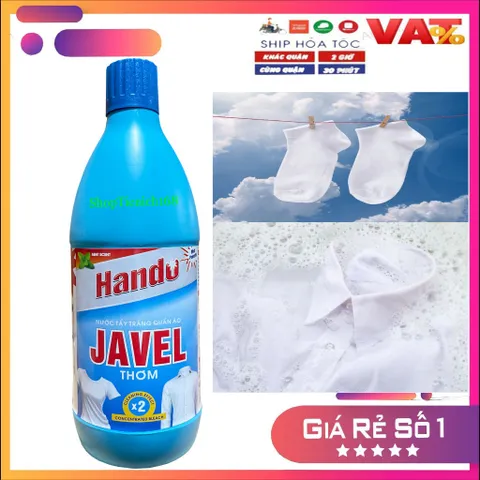 Nước Tẩy Trắng Javel Hando 500g - Giúp Quần Áo Trắng Sáng Như Mới, Diệt Khuẩn và Khử Mùi, Thích Hợp Cho Gia Đình