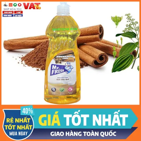 Nước Rửa Chén Bát Mr.Fresh Tinh Dầu Quế 790ml - Sạch Bóng An Toàn, Hương Thơm Dịu Nhẹ, Thân Thiện Với Môi Trường