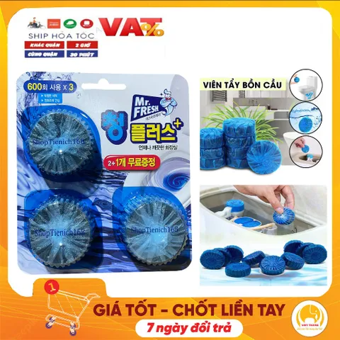 Viên tẩy diệt khuẩn bồn cầu tự động Mr.Fresh - Bộ 3 viên khử mùi, an toàn cho sức khỏe, 300-350 lần xả mỗi viên