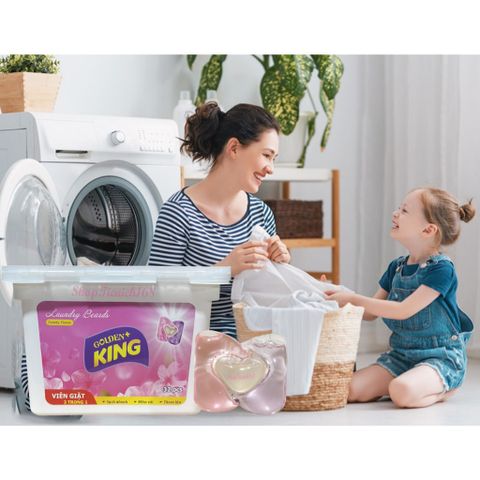 Viên Giặt Quần Áo 3in1 Golden King - Hương Gió Xuân và Hồng, Khử Mùi, Làm Sạch Hiệu Quả, An Toàn Với Mọi Loại Vải