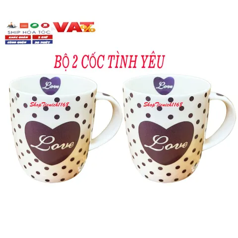 Cốc Sứ Uống Nước Love Dễ Thương 300ml - Ly Sứ Trang Trí Trà Cà Phê Màu Tím, Quà Tặng Ý Nghĩa Cho Mọi Dịp