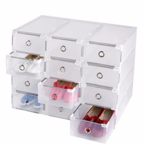 Bộ 5 Hộp Đựng Giày Trong Suốt Viền Kim Loại - Bảo Quản Giày Dép Ngăn Nắp, Tiện Ích Cho Không Gian Sống Gọn Gàng