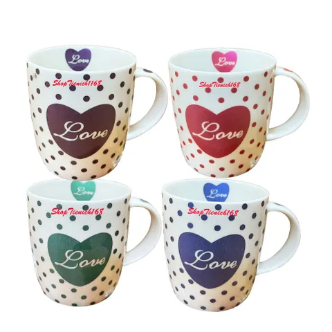 Cốc Sứ Uống Nước Love Dễ Thương 300ml Xanh Lá - Ly Cà Phê, Trà, Quà Tặng Trang Trí Độc Đáo