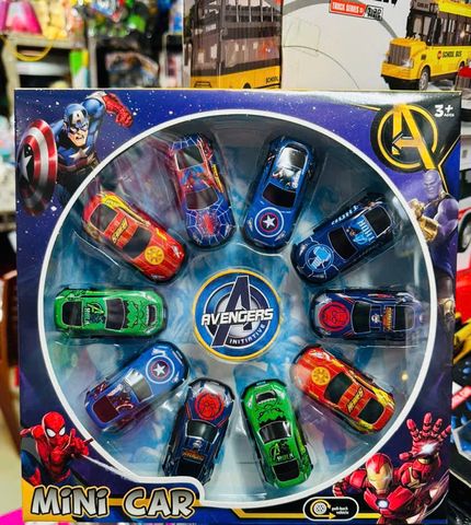 Bộ 10 Xe Ô Tô Mini Chạy Bằng Đà Avengers - Đồ Chơi Siêu Anh Hùng Dành Cho Trẻ Em, Phát Triển Tư Duy và Khả Năng Vận Động