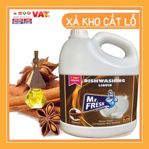 Nước Rửa Chén Bát Siêu Đậm Đặc Mr.Fresh 4.2kg - Hương Quế Tự Nhiên, Khử Mùi, Làm Sạch Đánh Bóng Đồ Dùng Nhà Bếp