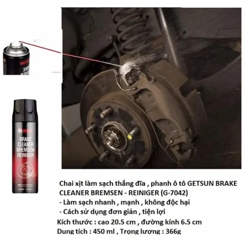 Chai Xịt Làm Sạch Phanh Ô Tô GETSUN Brake Cleaner 450ml - Sạch Mọi Chất Bẩn, Dễ Dàng Sử Dụng, Bảo Vệ An Toàn