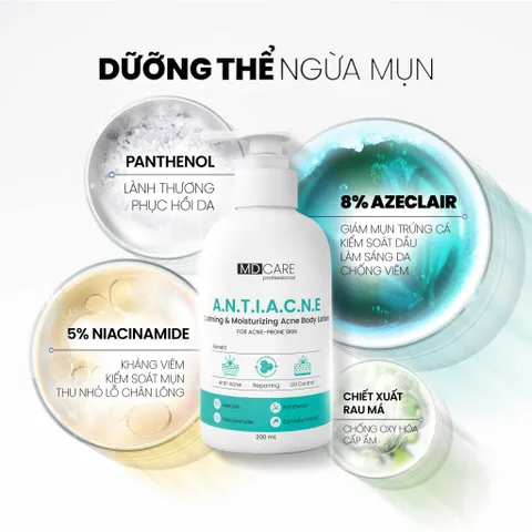 Sữa Dưỡng Thể Cho Da Mụn MD Care 200ml - Giảm Mụn, Cung Cấp Độ Ẩm, Dưỡng Sáng Da, Thành Phần Tự Nhiên, Sản Phẩm Chăm Sóc Da Thân Thiện