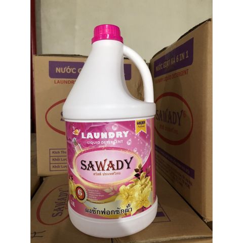 Nước Giặt Xả 6 In 1 Sawady Thái Lan 3,8L - Hương Thơm Quyến Rũ, Giặt Sạch Nhanh Chóng, Bảo Vệ Màu Vải, Dùng Cho Giặt Tay & Máy