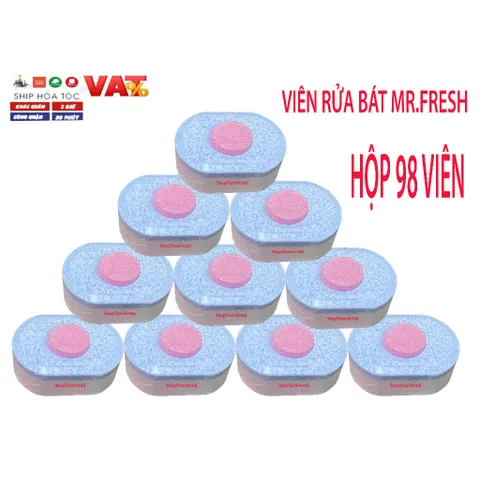 Viên rửa chén bát Mr.Fresh Hương chanh - Hộp 98 viên diệt khuẩn, làm sạch và đánh bóng cho máy rửa chén hiệu quả