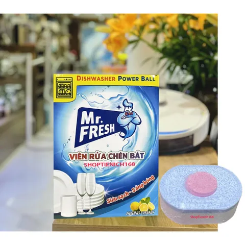 Viên rửa chén bát Mr.Fresh Hương chanh - Hộp 98 viên diệt khuẩn, làm sạch và đánh bóng cho máy rửa chén hiệu quả