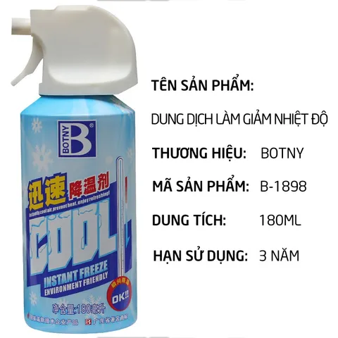 Bình Xịt Làm Lạnh Tức Thời Ô Tô Xe Máy BOTNY 180ml - Khử Mùi Hiệu Quả, Làm Mát Nhanh Chóng Với Hương Bạc Hà
