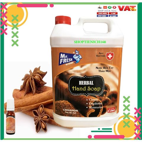 Nước Rửa Tay Khử Mùi Premium Hand Soap Mr Fresh 5L - Hương Quế, Làm Sạch, Kháng Khuẩn, Dưỡng Ẩm Cho Da Mềm Mại
