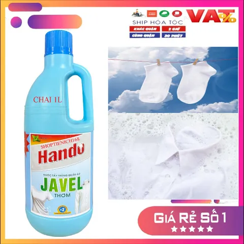Nước Tẩy Trắng Quần Áo Javel Hando 1000ml - Chất Tẩy Stain Diệt Khuẩn Siêu Hiệu Quả, Lấy Lại Sự Trắng Sáng Cho Quần Áo.