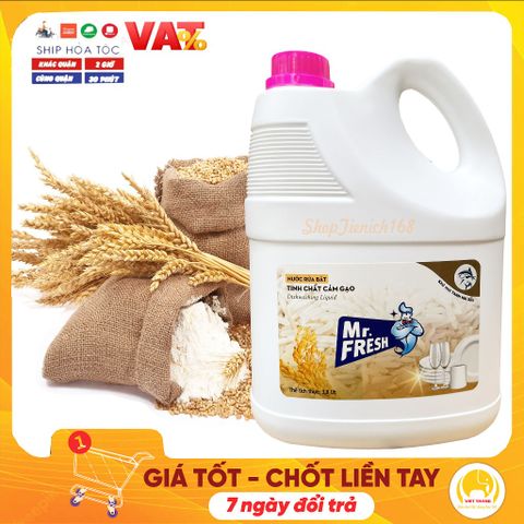 Nước Rửa Chén Mr.Fresh 3.8L Hương Cám Gạo - Đánh Bay Dầu Mỡ, Dịu Nhẹ Da Tay, An Toàn Cho Gia Đình