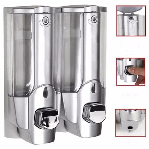 Hộp Xà Phòng Nhấn 2 Bình Gắn Tường Cao Cấp Bạc - Đồ Dùng Nhà Bếp Thông Minh, Tiện Lợi, Chất Liệu Nhựa Cao Cấp