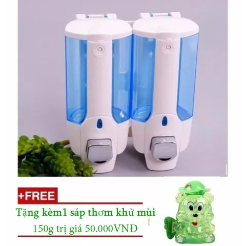 Hộp Đựng Nước Rửa Tay và Dầu Gội Treo Tường Cao Cấp 2 Bình - Tiện Lợi Cho Phòng Tắm - Kèm Sáp Khử Mùi Hương Lan 150g