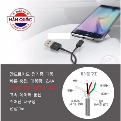Sạc Nhanh Xe Hơi Android 2.4A Zingaro Korea DL-956 (Đen) - Sạc Pin Nhanh Gấp 2 Lần Cho Điện Thoại, Dây Cáp Dù Bền Bỉ
