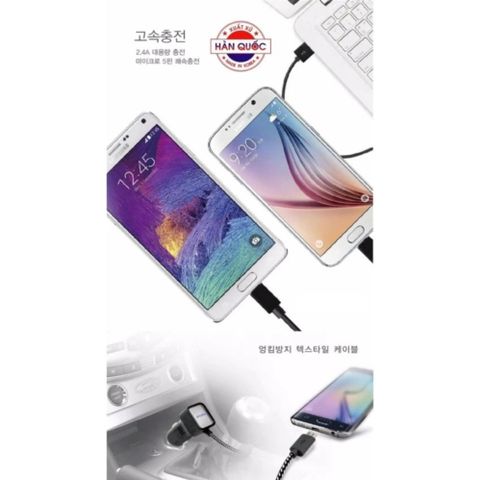 Sạc Nhanh Xe Hơi Android 2.4A Zingaro Korea DL-956 (Đen) - Sạc Pin Nhanh Gấp 2 Lần Cho Điện Thoại, Dây Cáp Dù Bền Bỉ