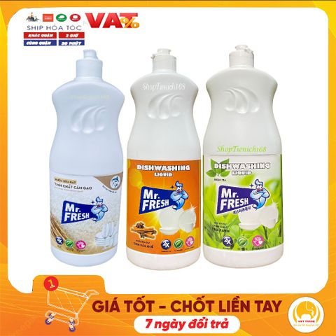 Nước Rửa Bát Đậm Đặc Mr.Fresh 820ml - Hương Quế, Cam & Không Mùi - An Toàn, Tiết Kiệm, Chất Lượng Cao, Dễ Rửa Sạch Vết Dầu Mỡ
