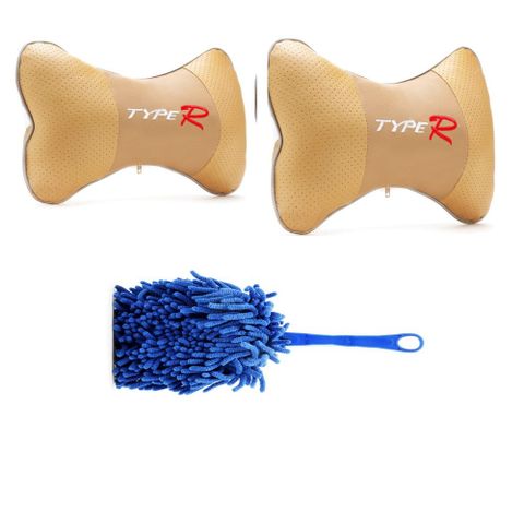 Bộ 2 Gối Đầu Ghế Xe Bọc Nỉ Type R và Chổi Lau Dọn Nội Thất Ô Tô Tienich168 - Tiện Ích Tối Ưu Cho Chuyến Đi Dài