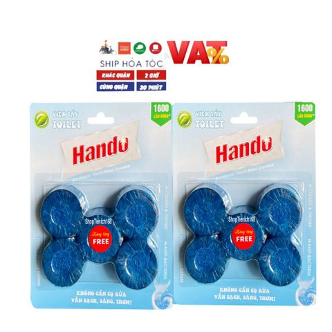 Viên tẩy làm thơm bồn cầu Hando thế hệ mới - 1600 lần sử dụng, khử mùi hiệu quả, tự động tẩy rửa, màu xanh mát, 4 viên/hộp