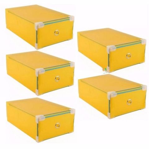 Bộ 5 Hộp Đựng Giày Trong Suốt Có Ngăn Kéo Viền Kim Loại - Bảo Quản Giày Dép Ngăn Nắp, Chống Ẩm Mốc và Bụi Bẩn, Tiện Ích Nhà Bếp