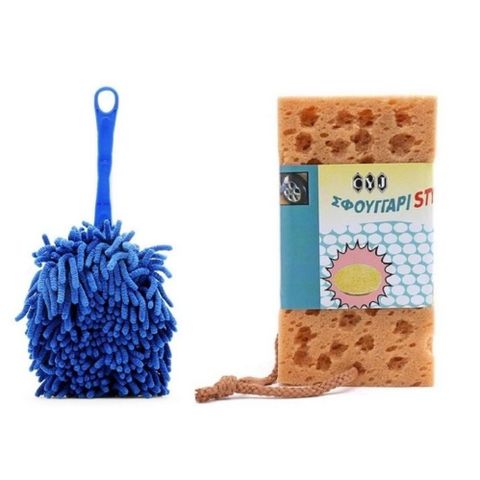 Bộ 1 Chổi Dọn Nội Thất & 1 Miếng Mút Rửa Xe Ô Tô, Xe Máy - Dụng Cụ Lau Chùi Tiện Lợi, Chất Liệu Bền, Không Xước Kính