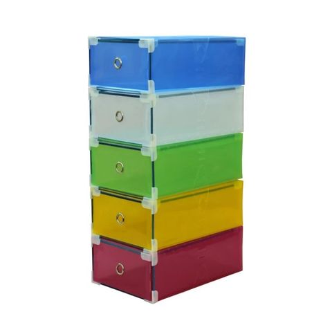 Bộ 5 Hộp Đựng Giày Ngăn Kéo Viền Kim Loại - Thiết Kế Hiện Đại, Nhựa Trong Suốt, Sắp Xếp Giày Gọn Gàng, Tiện Lợi