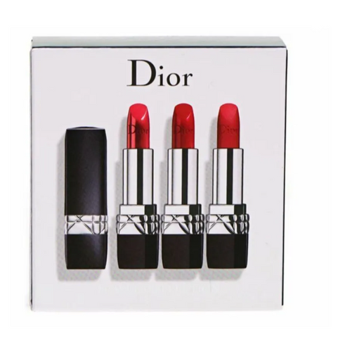 Set Son Dior Rouge Dior Lipstick Màu 999 Satin, Matte, Velvet - Bộ 3 Thỏi Son Cao Cấp Từ Pháp, Chất Lượng Hàng Đầu
