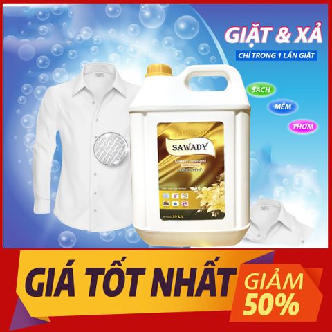 Nước Giặt Xả 6 In 1 Sawady Thái Lan 10L - Giặt Sạch, Bảo Vệ Màu, Hương Thơm Quyến Rũ, Đậm Đặc Tinh Dầu Nước Hoa