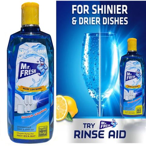Combo Rửa Bát Mr. Fresh - Muối 1000g, Nước Làm Bóng Chén Đĩa Hương Chanh 500ml, Nước Vệ Sinh Máy Rửa Bát 250ml