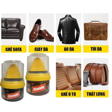 Xi Kem Dưỡng Bóng Đồ Da Hando 60G - Chống Thấm, Phục Hồi Da Giày, Túi Xách, Áo Da, Sofa - Màu Nâu, Không Màu, Tiện Lợi