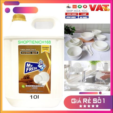 Nước Rửa Bát Siêu Đậm Đặc An Toàn Mr Fresh 10L - Hương Quế, Cam, Không Mùi - Dễ Dàng Đánh Bay Vết Bẩn, Thân Thiện Với Da Tay