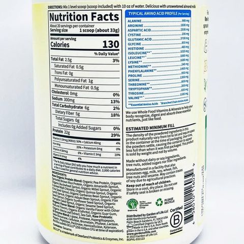 Bột Protein Thực Vật Hữu Cơ Garden Of Life Raw Organic Protein Vanilla 660g - Giàu Dinh Dưỡng, Lý Tưởng Cho Người Tập Gym