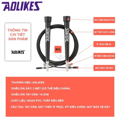 Dây Nhảy Lõi Thép Thể Dục Aolikes A3201 - Giảm Cân, Tập Gym, Boxing, Nhảy Dây Chống Nước, Cao Cấp, 150g, Nhiều Màu Sắc