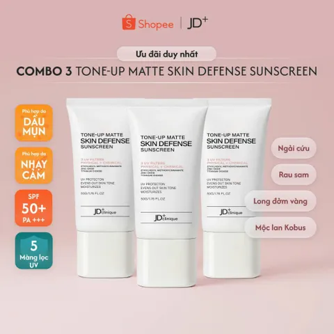 Combo 3 Kem Chống Nắng Nâng Tone Kiềm Dầu JDclinique Tone-up Matte Skin Defense SPF 50+ PA+++ - Dưỡng Da, Chống Nắng Hiệu Quả, An Toàn Cho Da Nhạy Cảm