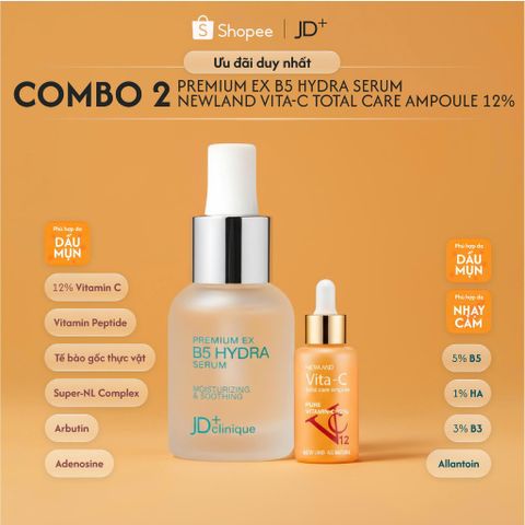 Combo Phục Hồi Làm Sáng Da - Serum B5 JDclinique & Tinh Chất Vitamin C 12% Newland - Dưỡng Ẩm, Chống Lão Hóa, Phục Hồi Da Nhạy Cảm
