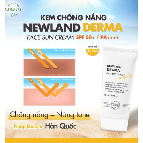 Kem Chống Nắng Newland Derma Face SPF 50+ PA++++ - Bảo Vệ Da Mặt Tối Ưu, Dưỡng Ẩm Nhẹ Nhàng, Nâng Tone Tự Nhiên