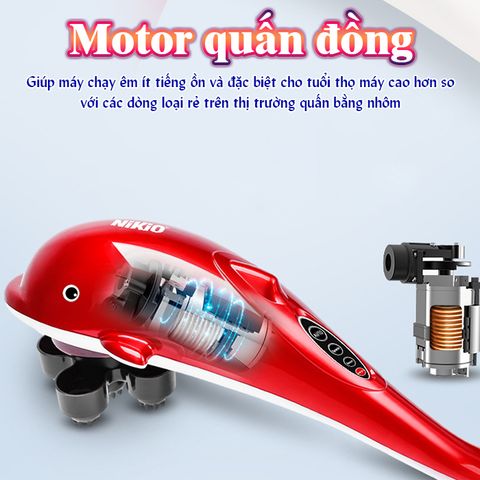 Máy Massage Cầm Tay Cá Heo Nikio NK-608B - Thiết Bị Massage Đa Chức Năng 6 Đầu, 3 Kiểu Rung, Giảm Đau Hiệu Quả, Phù Hợp Mọi Đối Tượng