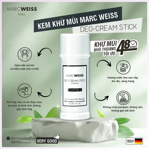 Kem Khử Mùi Deo-Cream Stick MARCWEISS 40ml, Ngăn Mồ Hôi Và Mùi Cơ Thể - Hương Podium
