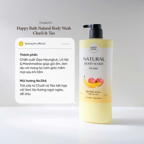 Sữa Tắm Happy Bath Natural Moisture Body Wash 900ml - Chiết Xuất Gạo, Dưỡng Ẩm Da Mềm Mại, Thư Giãn, Chăm Sóc Cơ Thể Từ Hàn Quốc