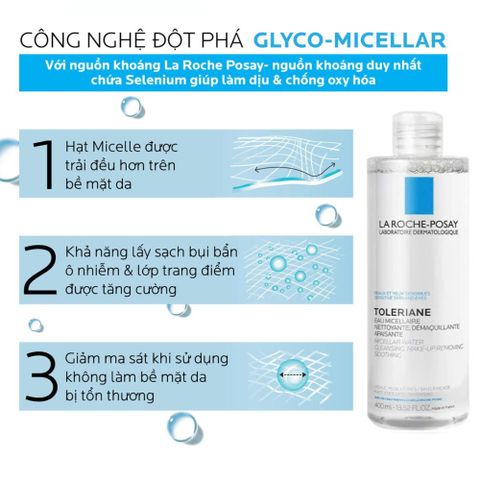 Nước Tẩy Trang La Roche-Posay Micellar Water 400ml Cho Da Nhạy Cảm - Làm Sạch Sâu, Dịu Nhẹ, Giàu Glycerin, Không Paraben