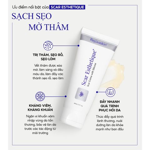Kem xóa Sẹo Thâm, Sẹo Rỗ Rejuvaskin Scar Esthetique 30ml - Giúp Làm Mịn Da, Ngăn Ngừa Sẹo Lõm hiệu quả từ Mỹ