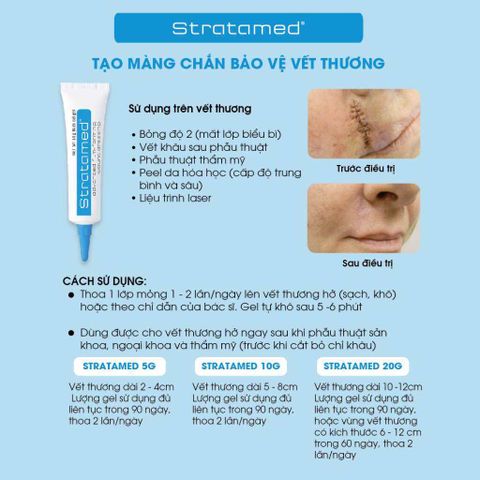Gel Stratamed làm mờ sẹo - Phục hồi và ngăn ngừa sẹo lồi, sẹo phì đại từ Stratpharma Thụy Sĩ 30g