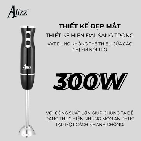 Máy Xay Sinh Tố Cầm Tay 300W Thân Đen ALIZZ AL-8009 - Hiệu Suất Cao, Lưỡi Dao Thép Không Gỉ, Tiện Lợi Cho Mọi Gia Đình