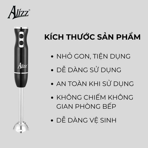 Máy Xay Sinh Tố Cầm Tay 300W Thân Đen ALIZZ AL-8009 - Hiệu Suất Cao, Lưỡi Dao Thép Không Gỉ, Tiện Lợi Cho Mọi Gia Đình