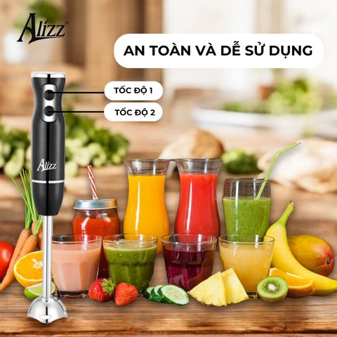 Máy Xay Sinh Tố Cầm Tay 300W Thân Đen ALIZZ AL-8009 - Hiệu Suất Cao, Lưỡi Dao Thép Không Gỉ, Tiện Lợi Cho Mọi Gia Đình