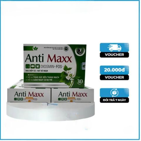 Viên Uống Anti Maxx - Hỗ Trợ Giảm Nguy Cơ Bệnh Trĩ, Tăng Cường Sức Bền Thành Mạch với Diệp Cá & Hạt Dẻ Ngựa - Thực Phẩm Chức Năng